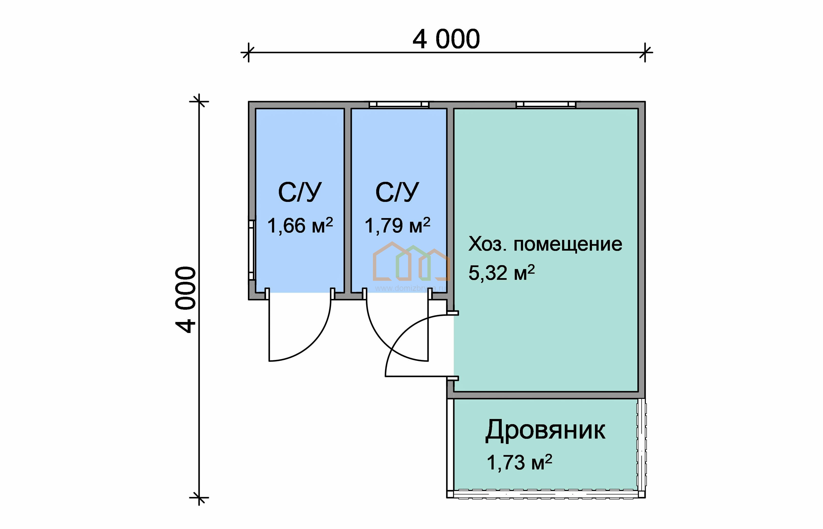 Угловой хозблок с туалетом, душем и дровником 4x4 (16 м²), цена 202500 руб.  под ключ в Балабаново